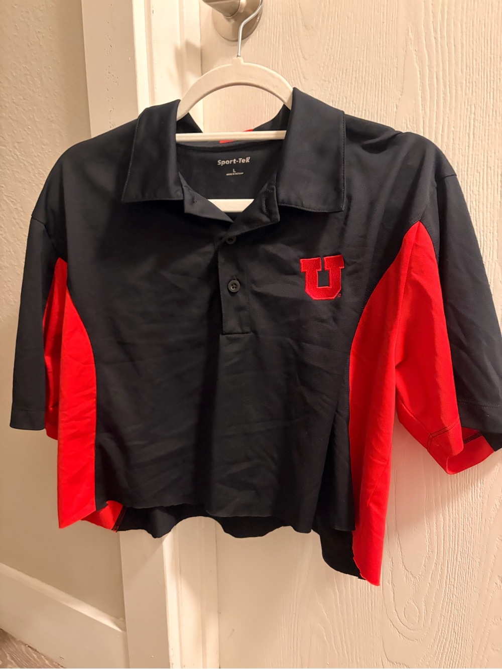 Sport-Tek Black and Red Contrast Polo with 'U' Logo